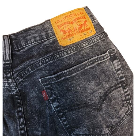 Men's Levi's 569 Loose Straight Black Acid Wash Distressed Jeans 32x32 - Picture 4 of 6